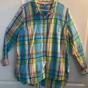 crown & ivy Blue and Yellow Plaid Button-Down Shirt
